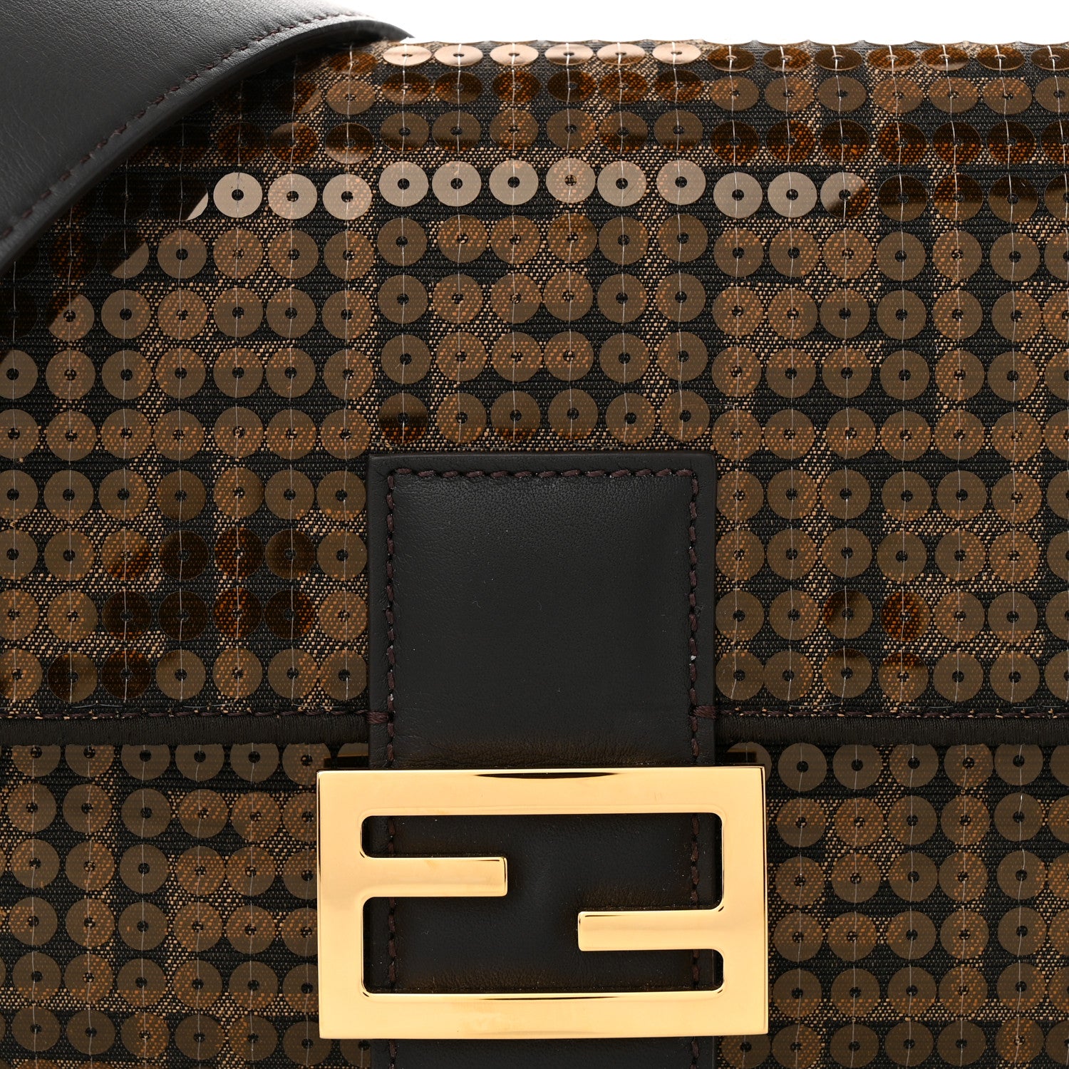 Fendi Fabric Jacquard Paillettes Vitello Seta FF 1974 Baguette Testa di Moro Real Ebano 8 of 11