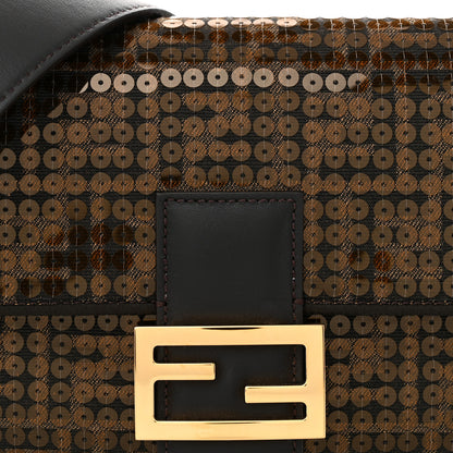 Fendi Fabric Jacquard Paillettes Vitello Seta FF 1974 Baguette Testa di Moro Real Ebano 8 of 11