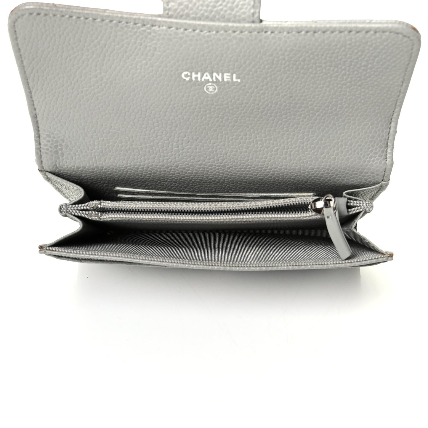Caviar Quilted Small Flap Wallet Grey