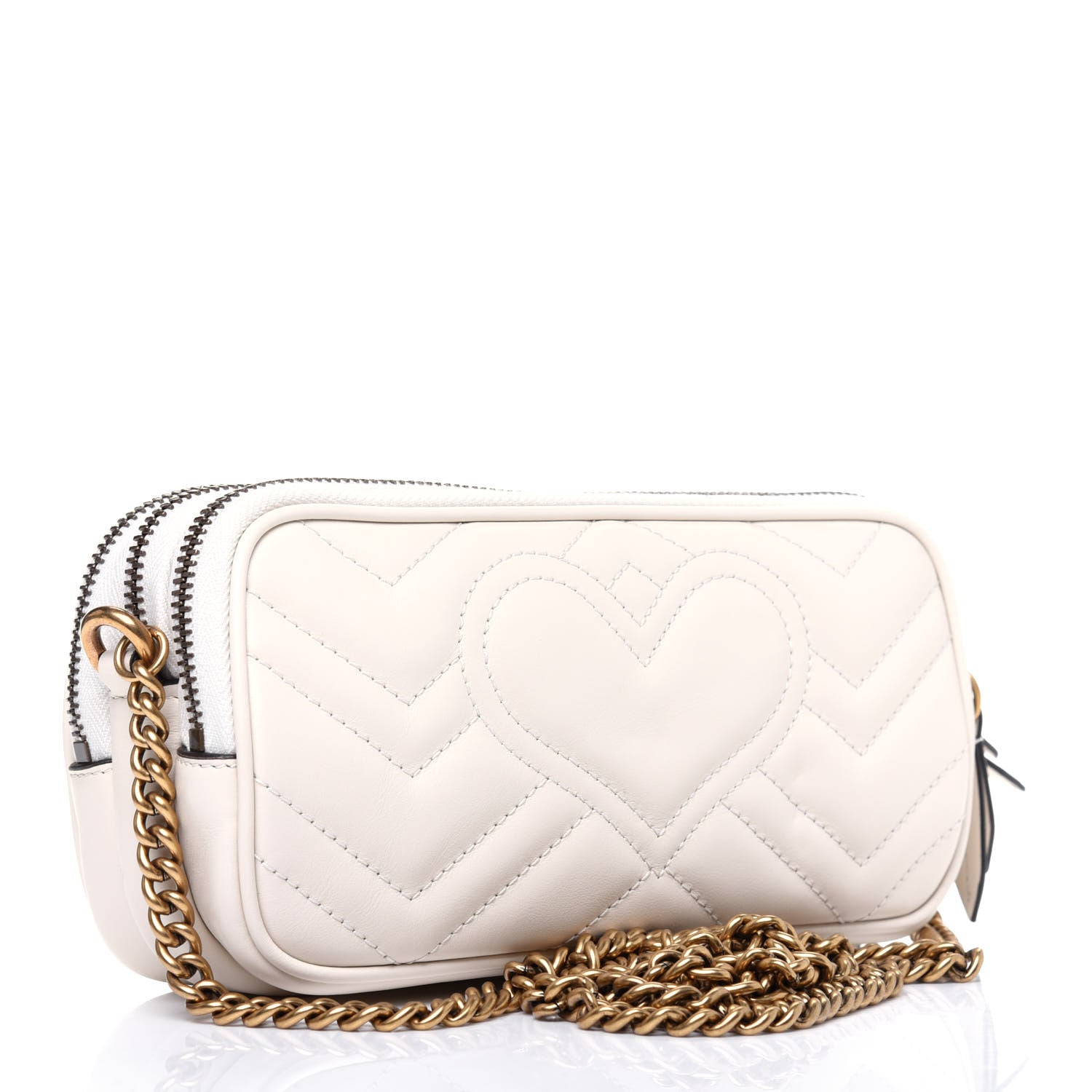 Gucci Calfskin Matelasse Mini GG Marmont Chain Crossbody Bag White 3 of 14