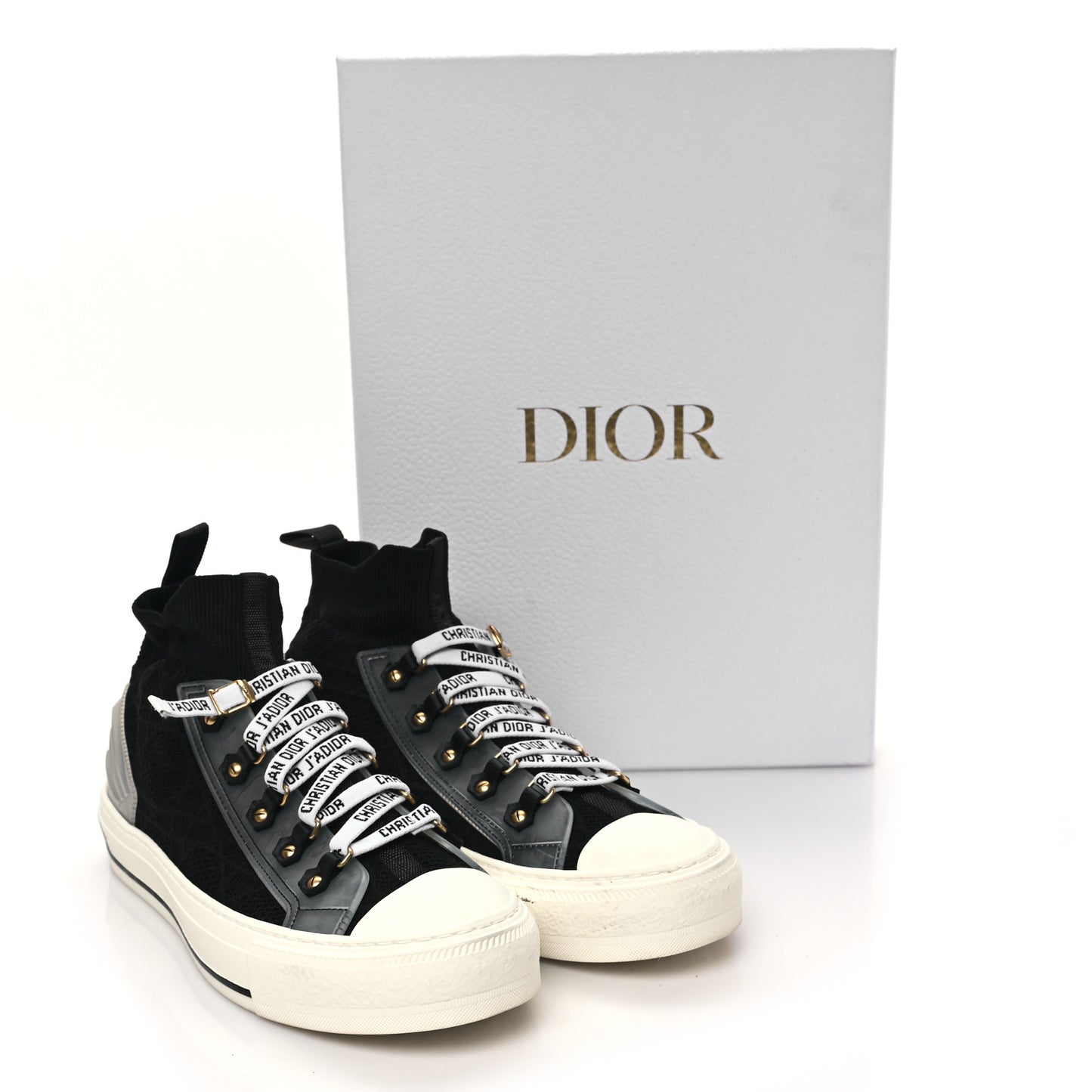Technical Knit Calfskin Womens Walk'N'Dior High Top Sneakers 38 Black