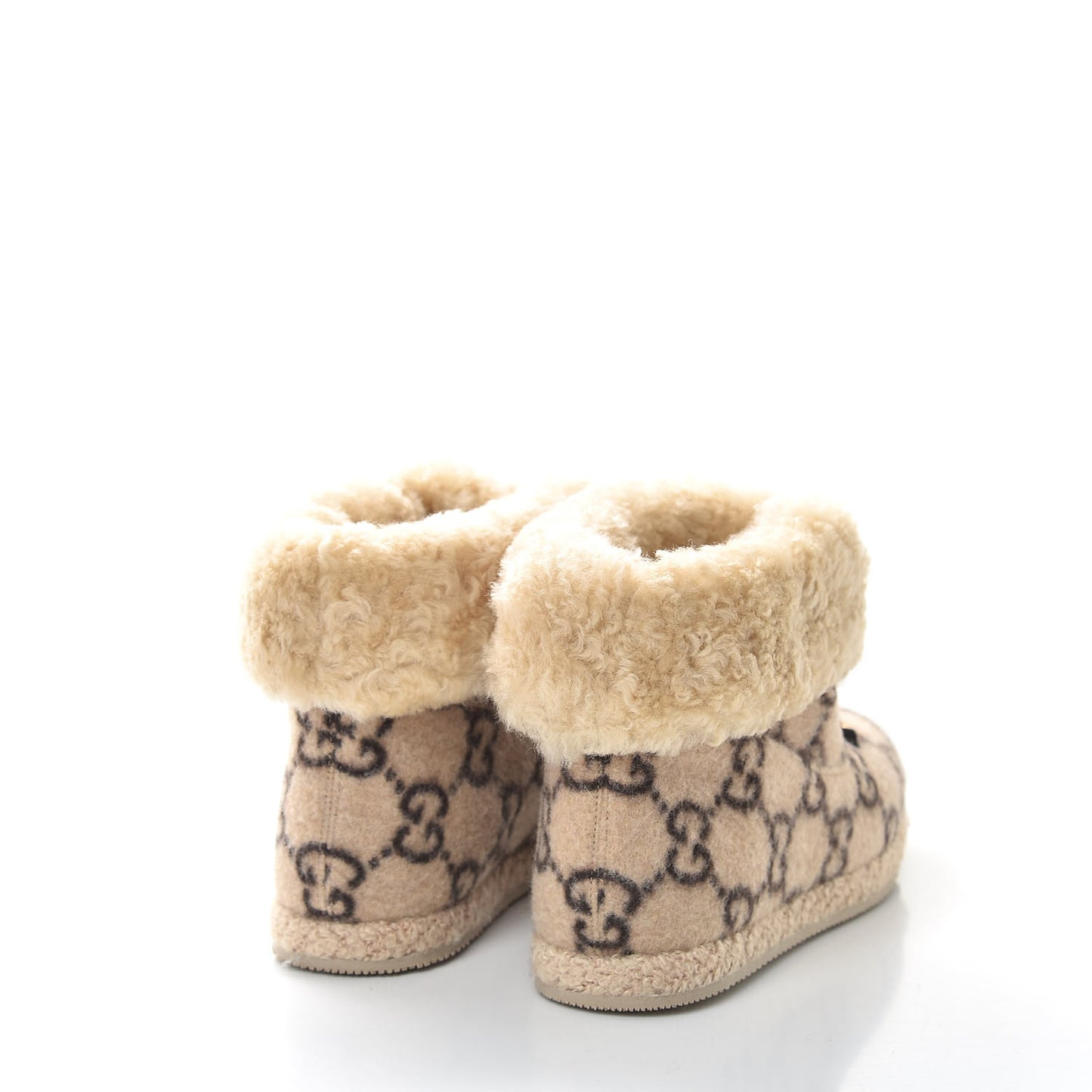 Covered Wool GG Monogram Womens Fria Horsebit Ankle Boots 38 Beige Ebony Butterscotch