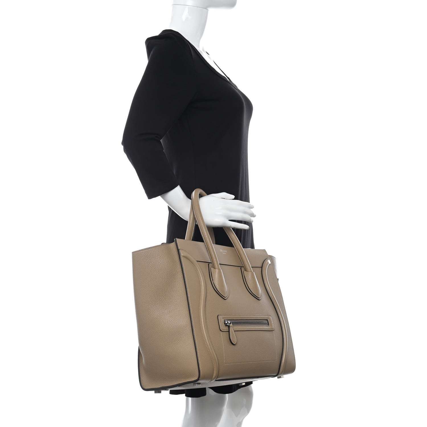 Celine Drummed Calfskin Mini Luggage Taupe 2 of 13