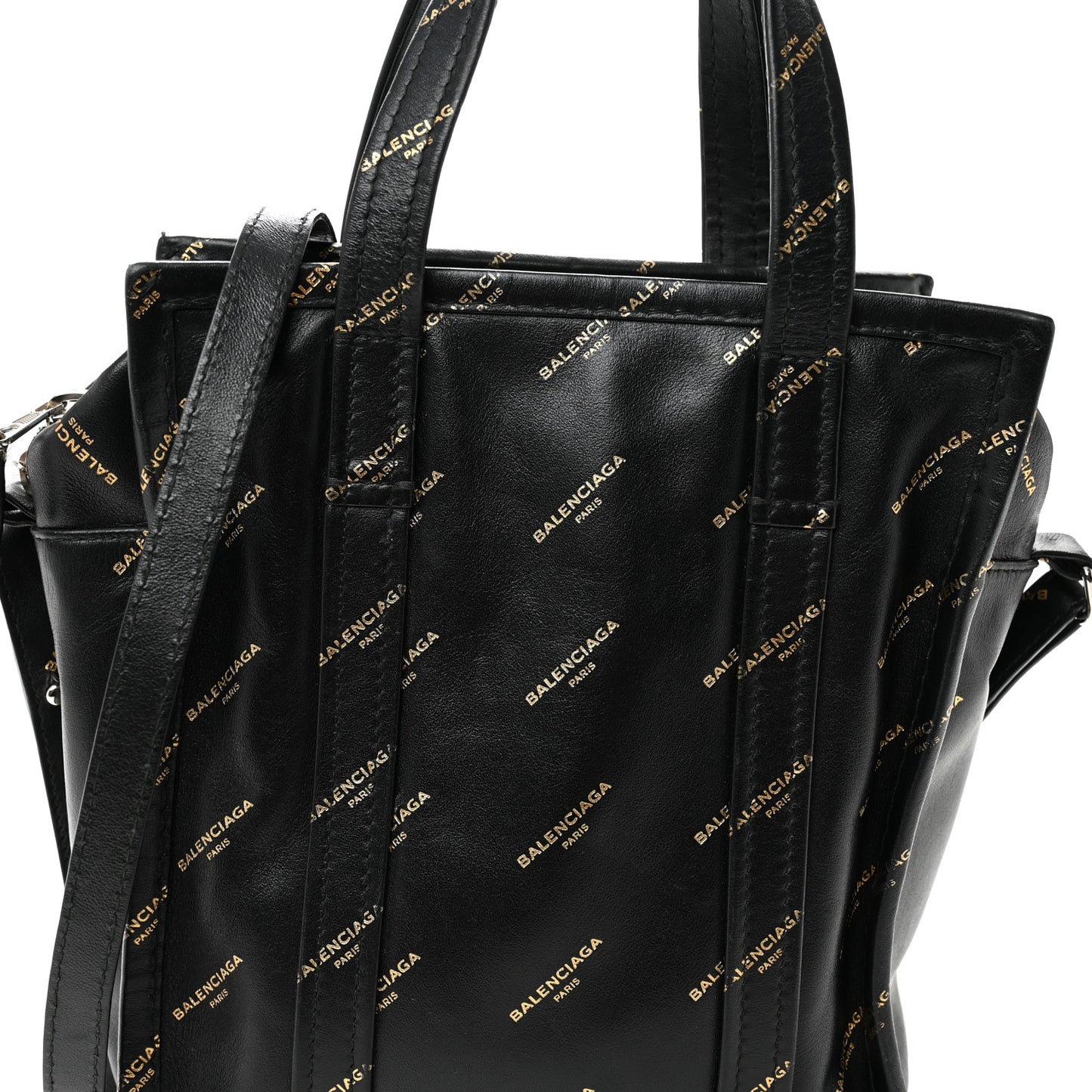 Calfskin Allover Logo XS Bazar Shopper Tote Black Gold