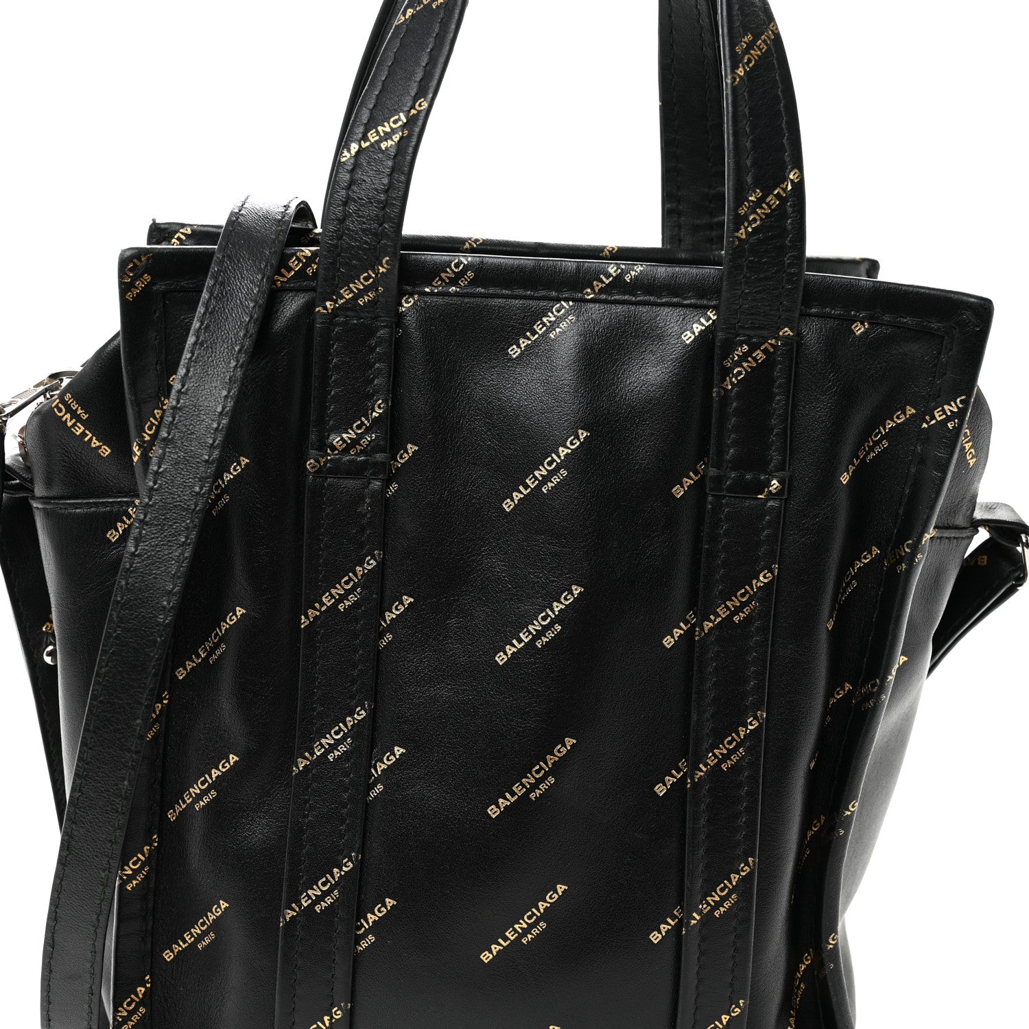 Balenciaga Calfskin Allover Logo XS Bazar Shopper Tote Black Gold 8 of 12