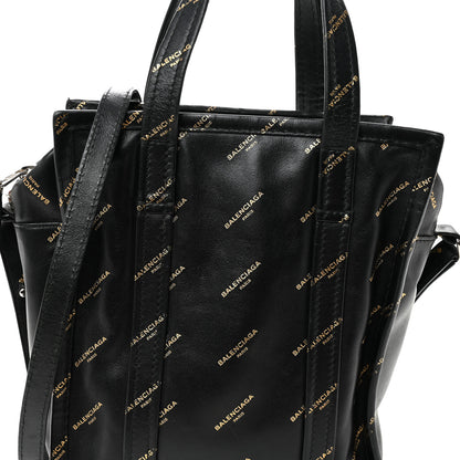 Balenciaga Calfskin Allover Logo XS Bazar Shopper Tote Black Gold 8 of 12