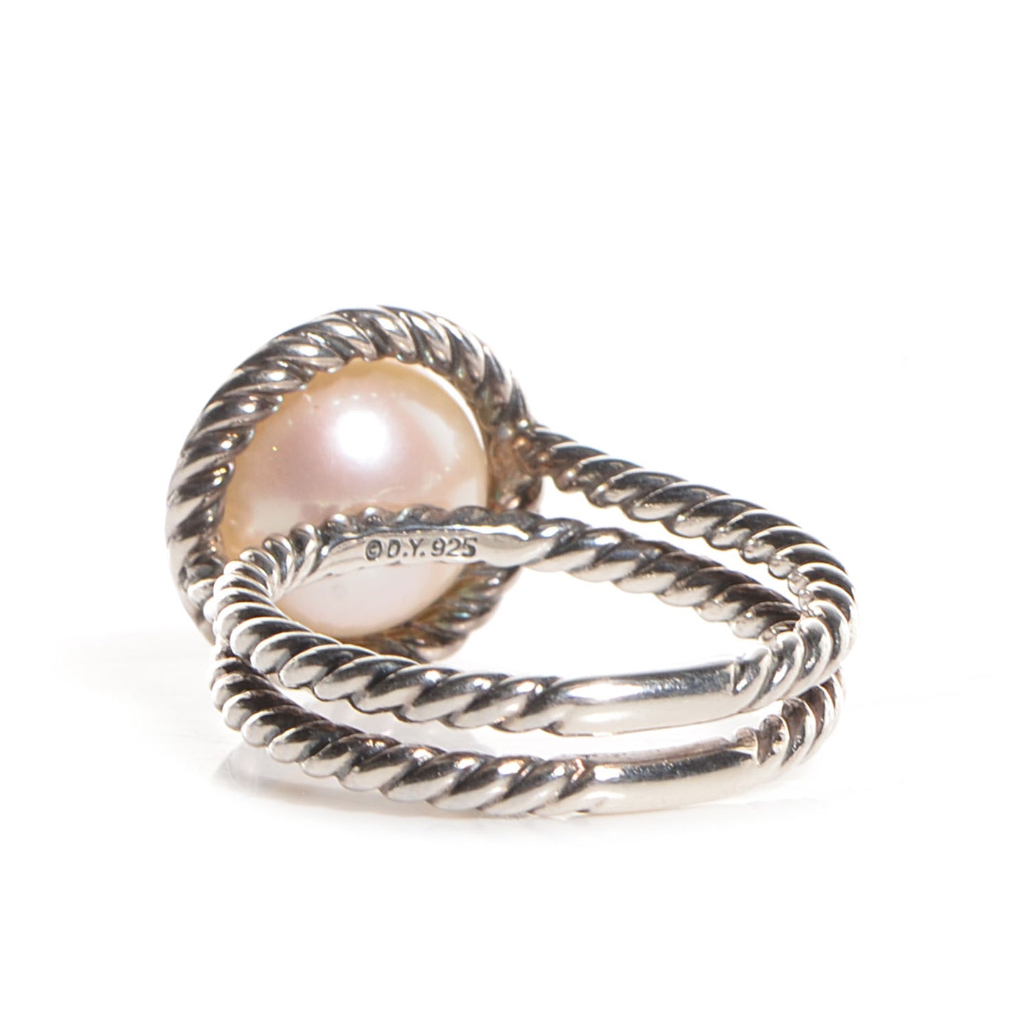 Sterling Silver Pave Diamond Pearl Cable Ring Size 6