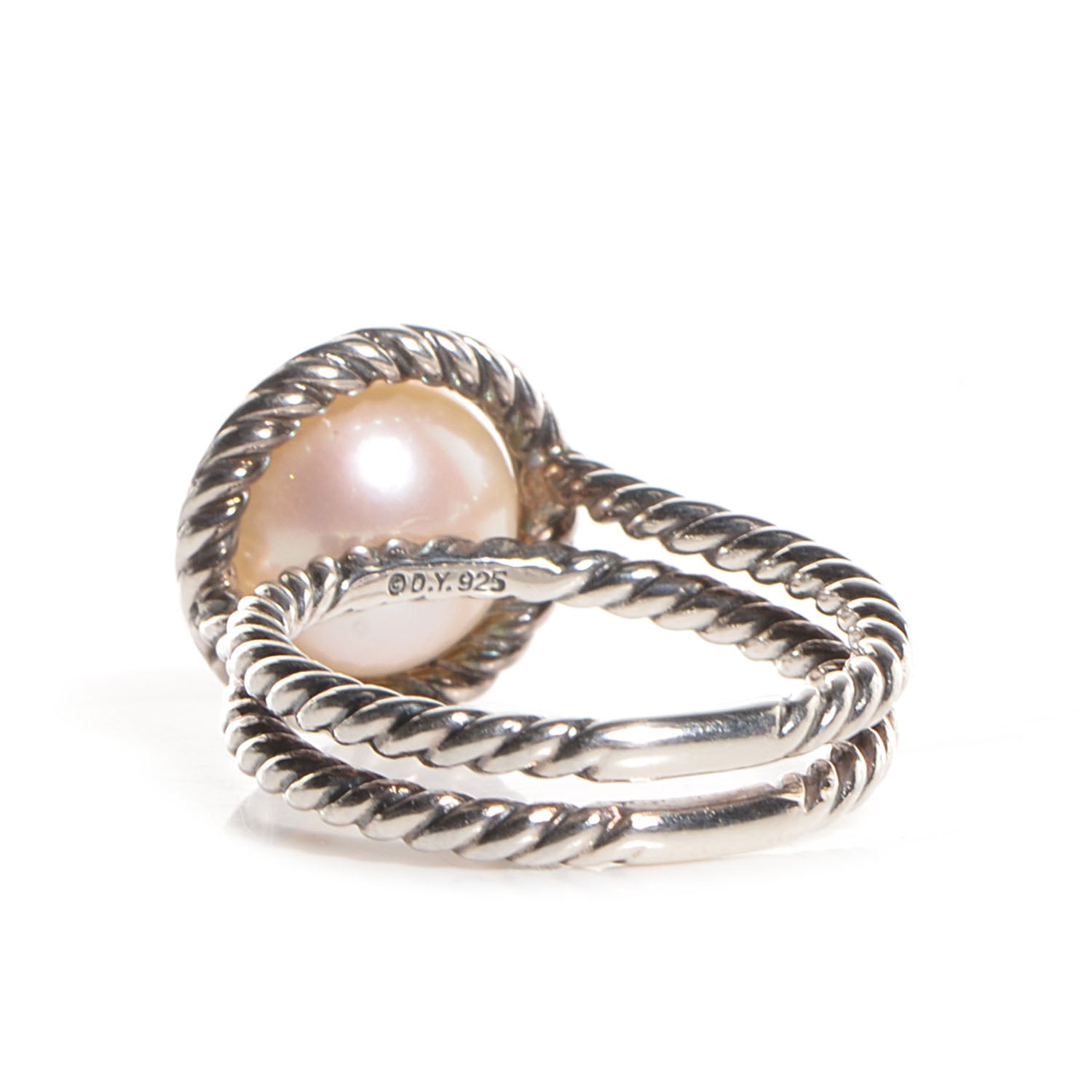 David Yurman Sterling Silver Pave Diamond Pearl Cable Ring Size 6 3 of 6
