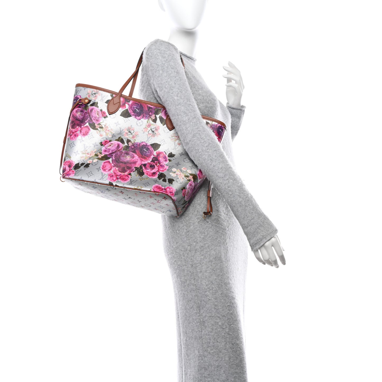 LOUIS VUITTON Metallic Monogram LV Garden Neverfull MM Silver
