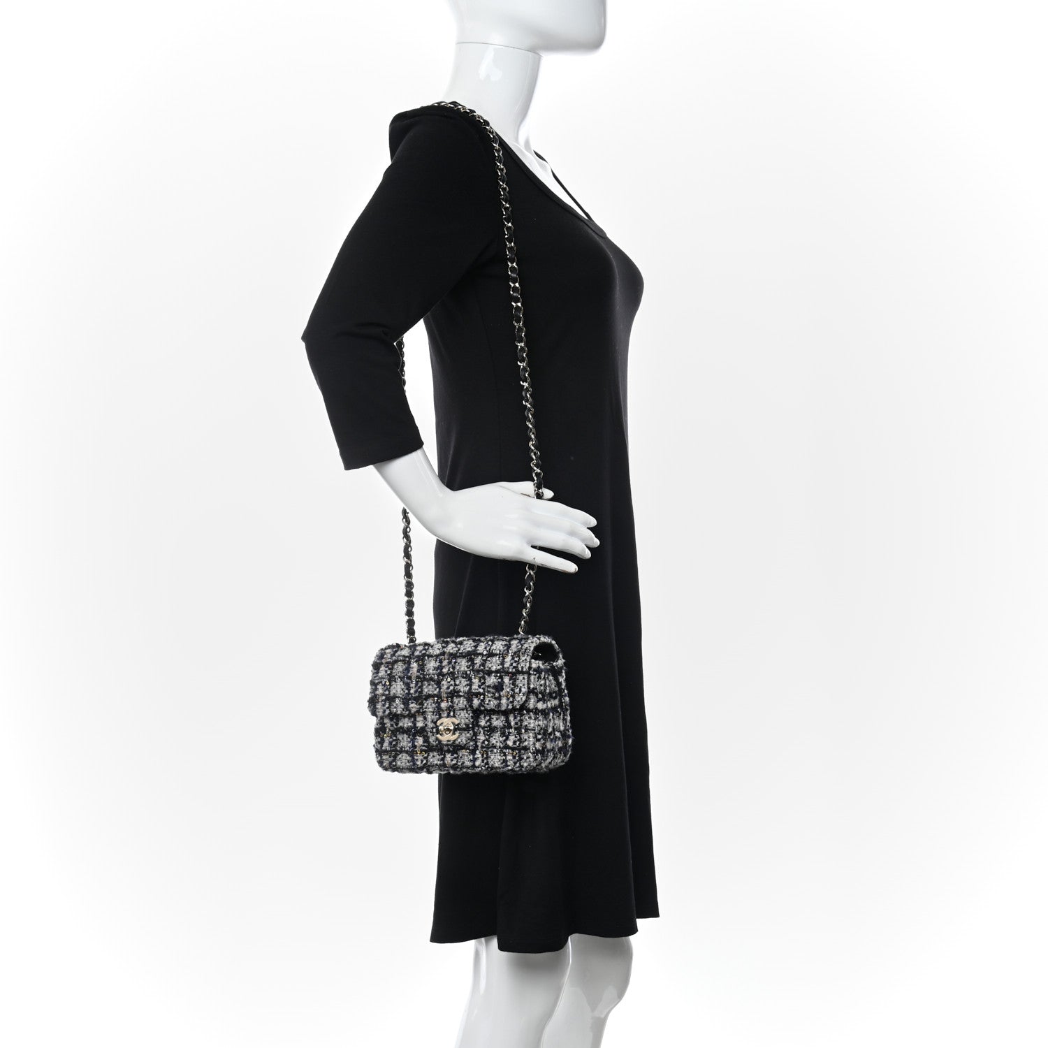Chanel Glittered Tweed Quilted Mini Rectangular Flap Navy Blue 2 of 10