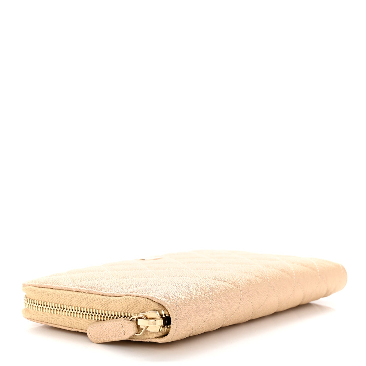 Iridescent Caviar Quilted Large Zip Around Organizer Wallet Beige