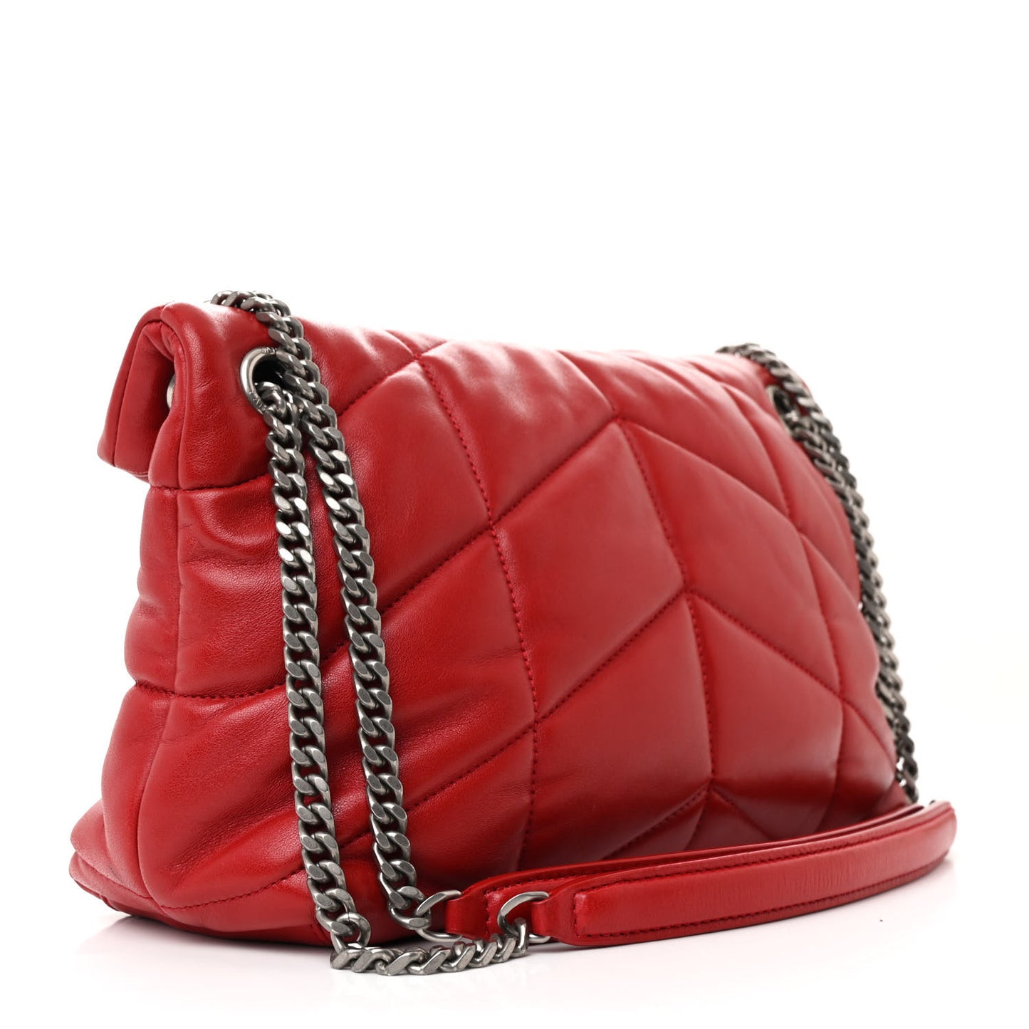Lambskin Quilted Small Loulou Puffer Monogram Chain Satchel Red