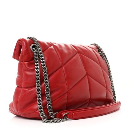 Saint Laurent Lambskin Quilted Small Loulou Puffer Monogram Chain Satchel Red 3 of 11