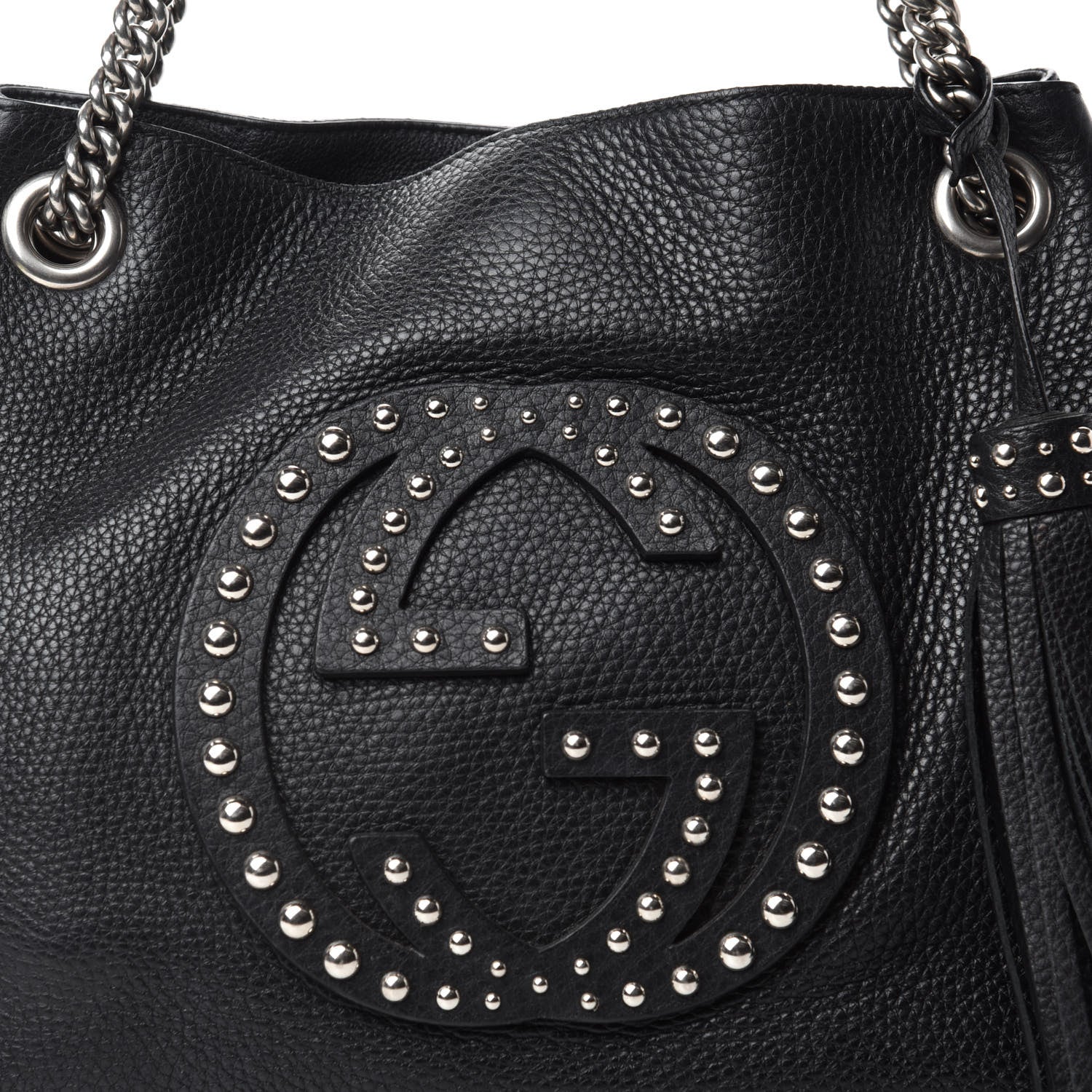 Gucci Pebbled Calfskin Studded Medium Soho Chain Shoulder Bag Black 13 of 13