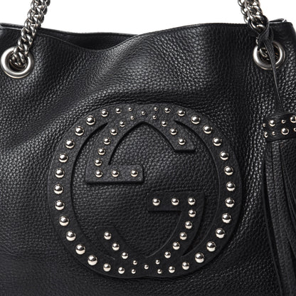 Gucci Pebbled Calfskin Studded Medium Soho Chain Shoulder Bag Black 13 of 13