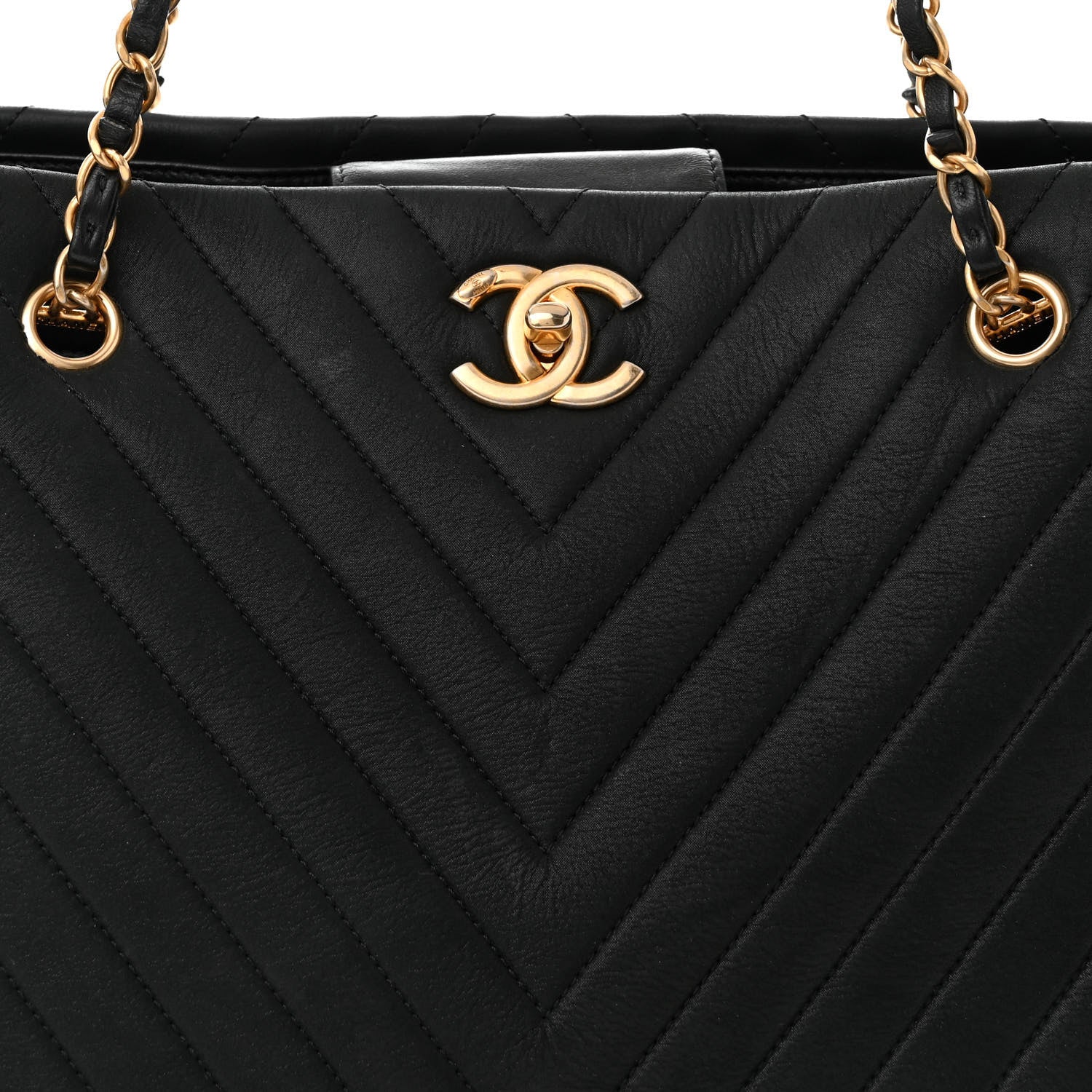 Chanel Iridescent Calfskin Lambskin Chevron Quilted Shopping Tote Black 8 of 10