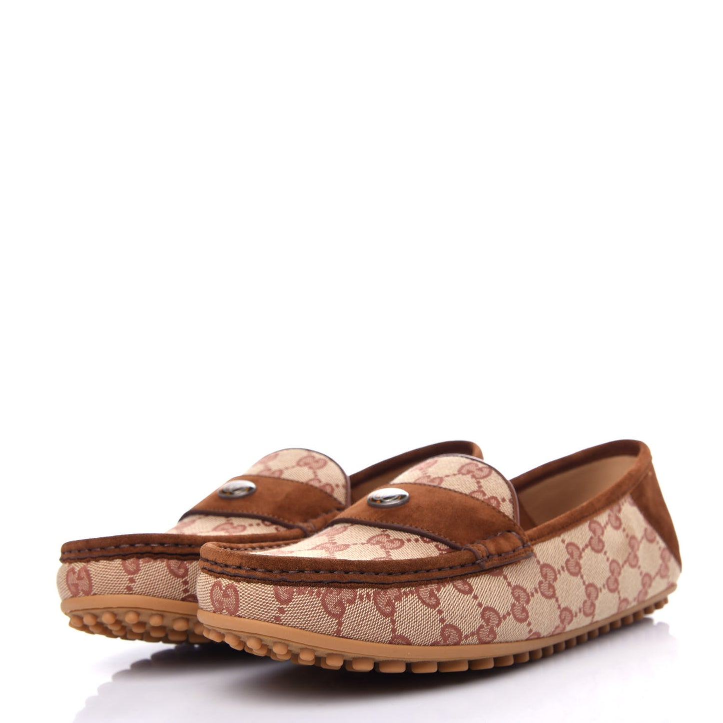 GG Monogram Suede Mens Driver Loafers 8 Beige Ruggine Cuir