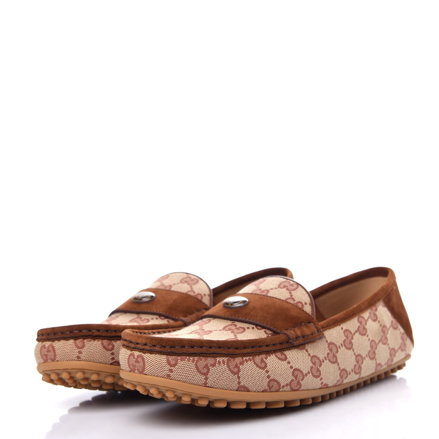 Gucci GG Monogram Suede Mens Driver Loafers 8 Beige Ruggine Cuir 3 of 12