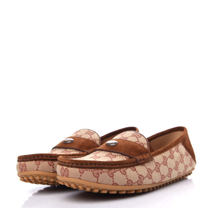 Gucci GG Monogram Suede Mens Driver Loafers 8 Beige Ruggine Cuir 3 of 12