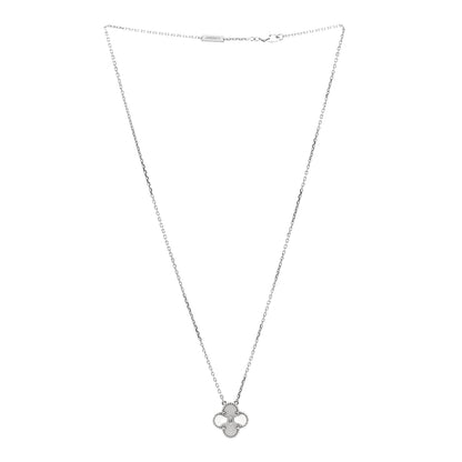 Van Cleef & Arpels 18K White Gold Diamond Guilloche Vintage Alhambra Pendant Necklace 3 of 7