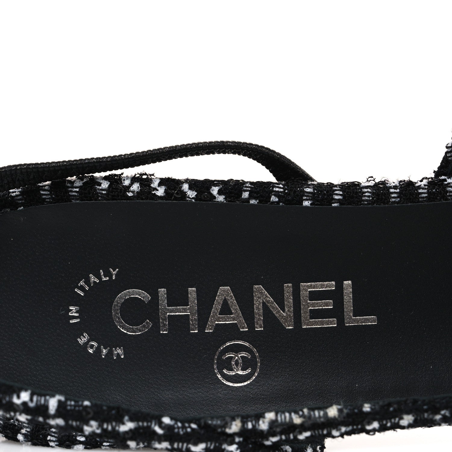 Chanel Tweed Grosgrain Cap Toe CC Slingback Pumps 40.5 Black White 9 of 11