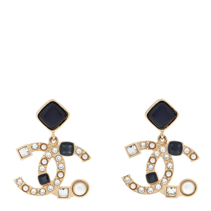 Chanel Resin Crystal Pearl CC Drop Earrings Gold Black 1 of 6