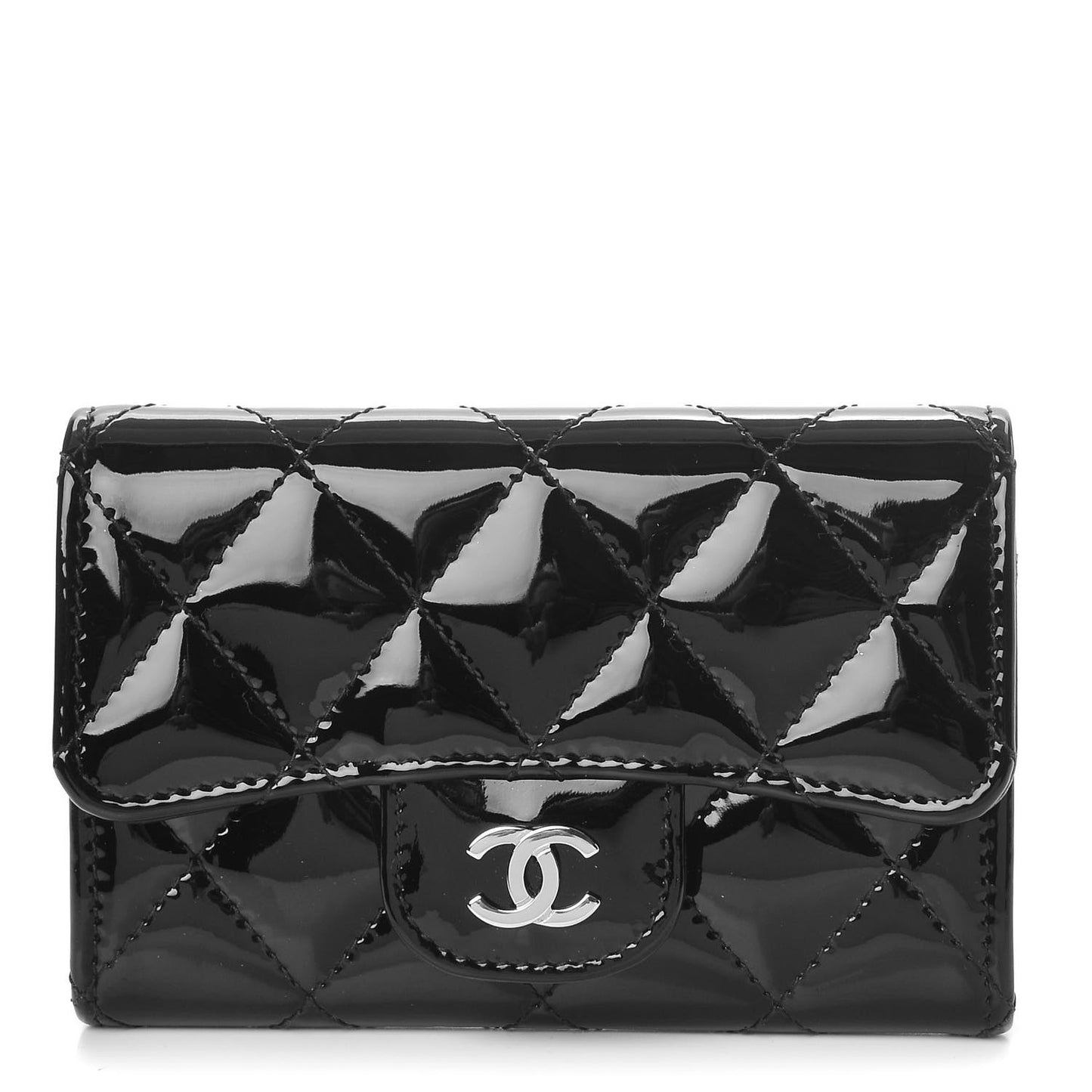 Patent Quilted Flap Card Holder Black