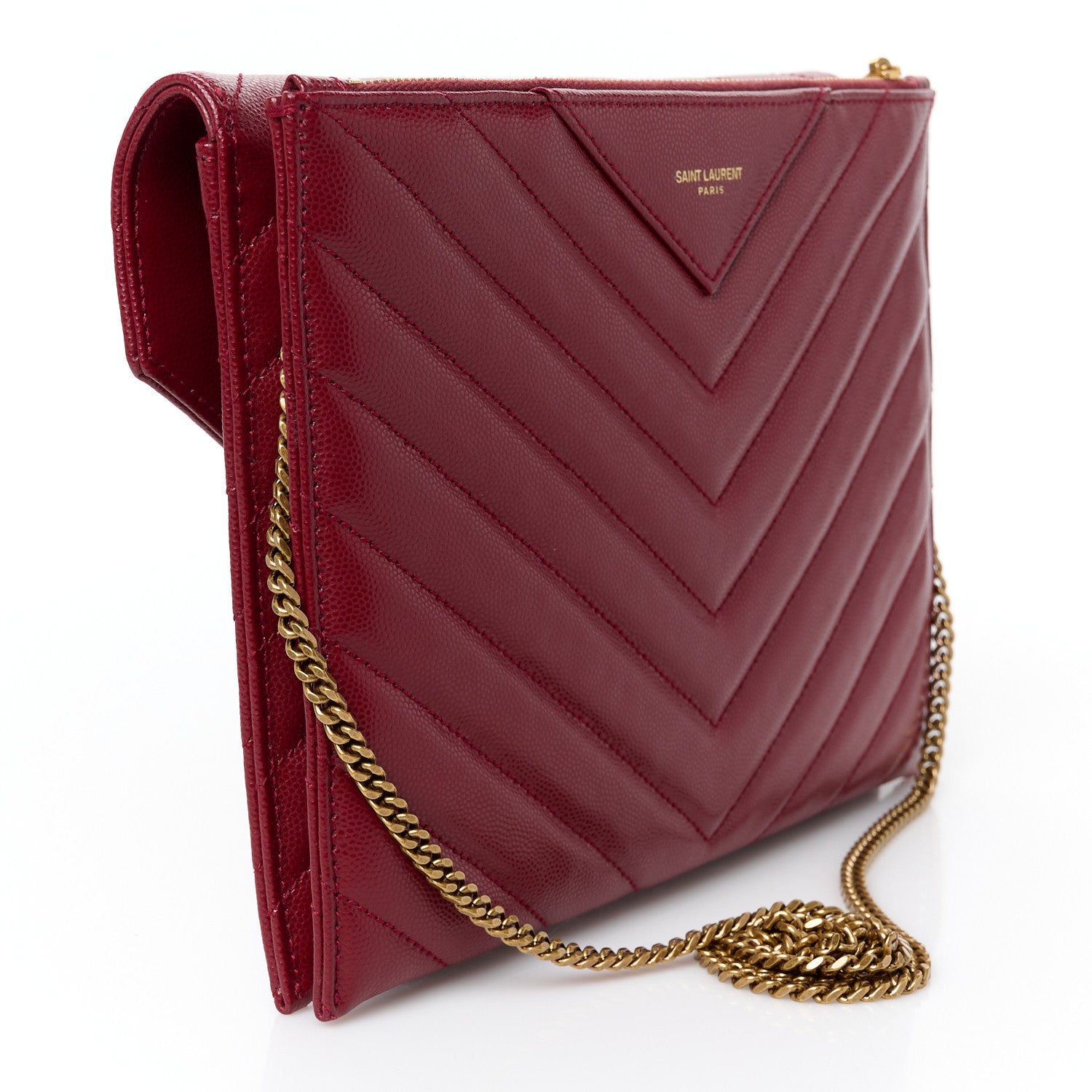 Saint Laurent Grain De Poudre Matelasse Tribeca Chain Wallet Amaretto 3 of 13