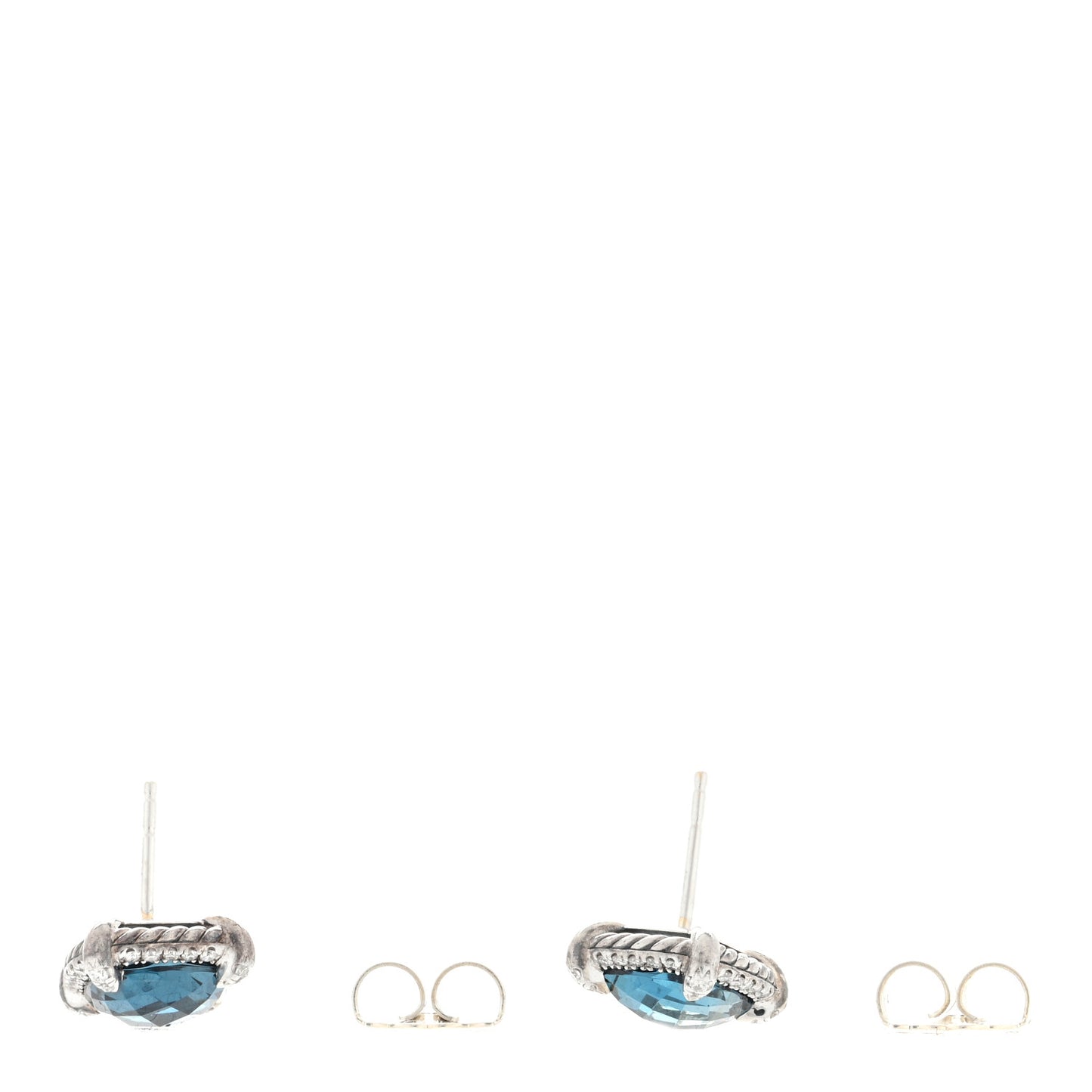 Sterling Silver Hampton Blue Topaz Diamond 9mm Chatelaine Pave Bezel Stud Earrings