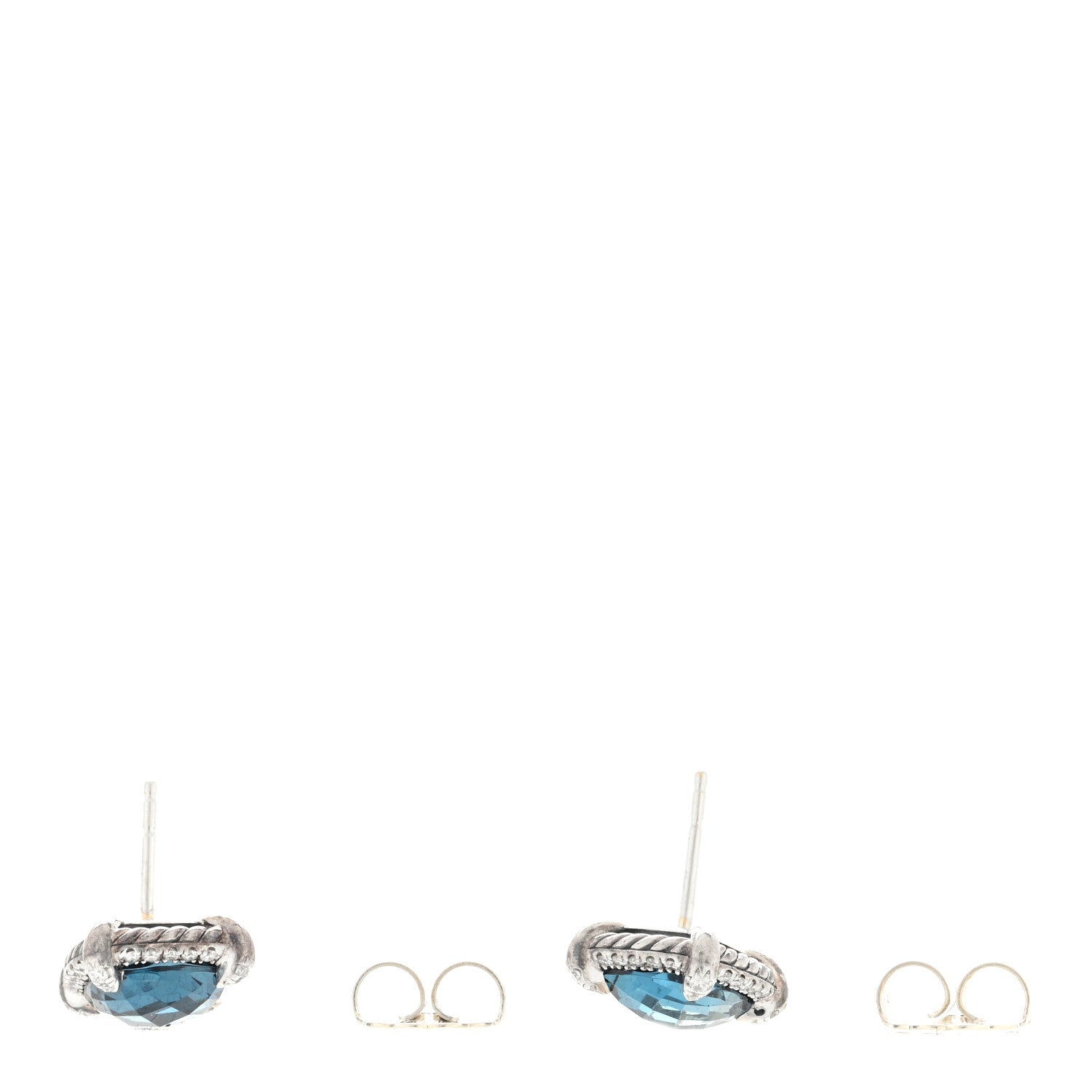David Yurman Sterling Silver Hampton Blue Topaz Diamond 9mm Chatelaine Pave Bezel Stud Earrings 3 of 4