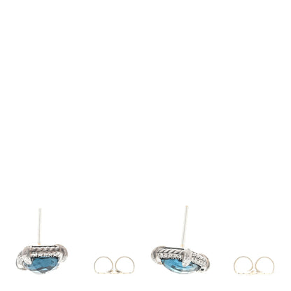 David Yurman Sterling Silver Hampton Blue Topaz Diamond 9mm Chatelaine Pave Bezel Stud Earrings 3 of 4