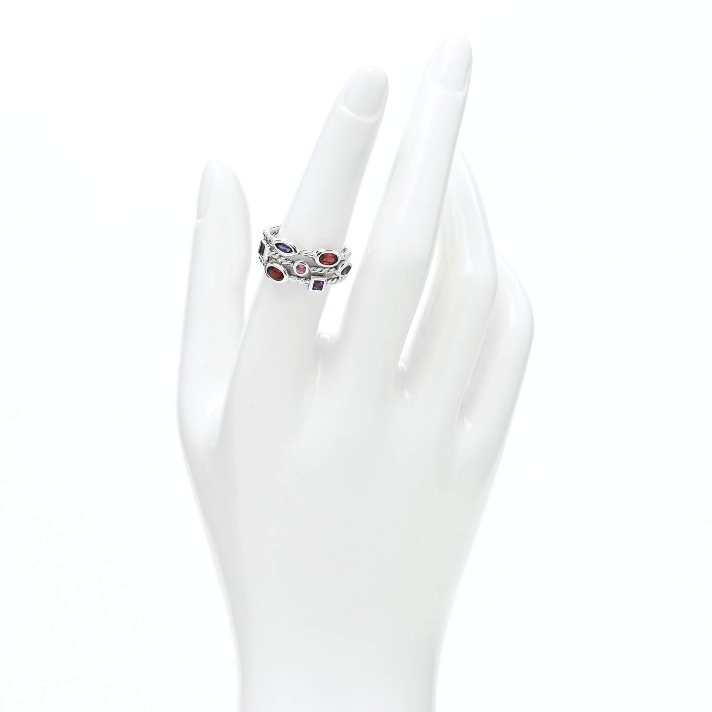 Sterling Silver Amethyst Iolite Tourmaline Confetti 3 Row Ring 50 5.25