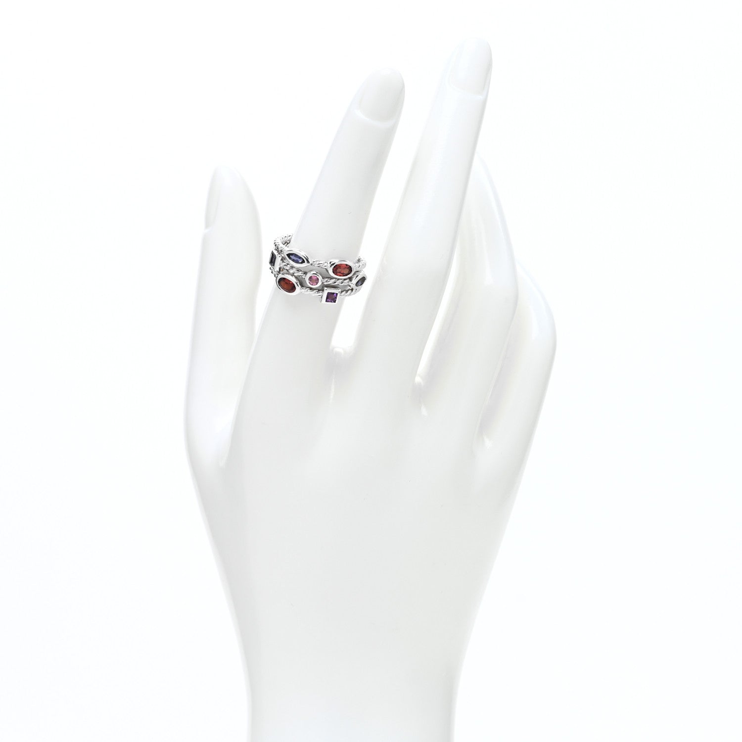 David Yurman Sterling Silver Amethyst Iolite Tourmaline Confetti 3 Row Ring 50 5.25 2 of 4