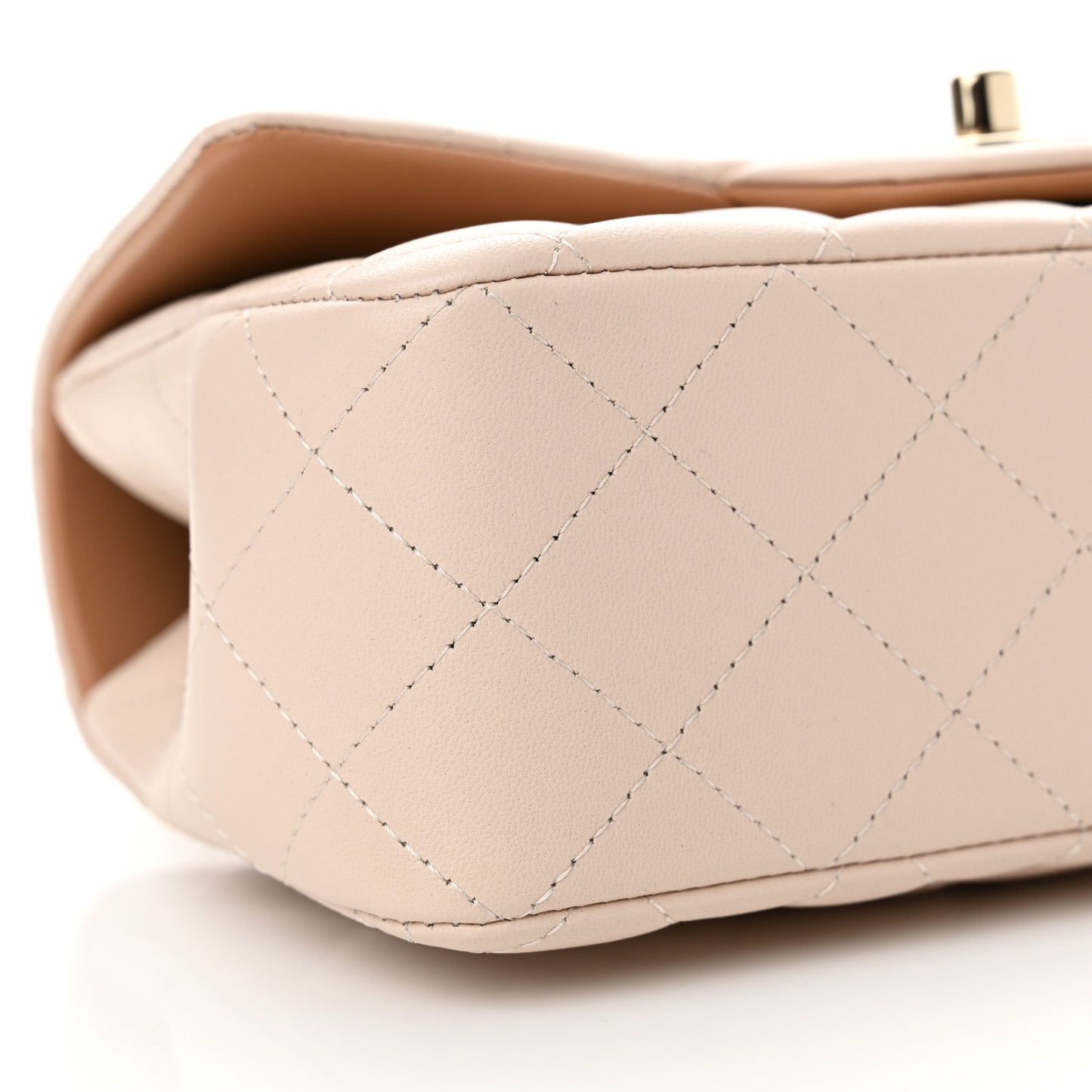 Lambskin Quilted Bi-Color Mini Top Handle Rectangular Flap Ecru Dark Beige
