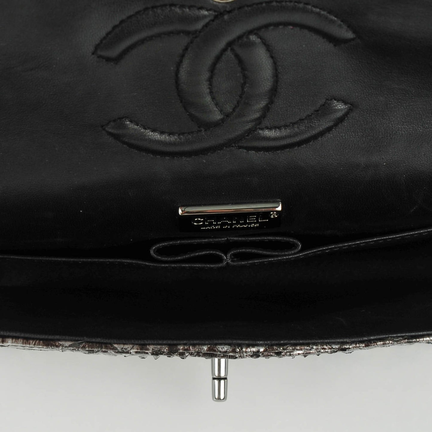 Metallic Python Sequin Medium Double Flap SIlver