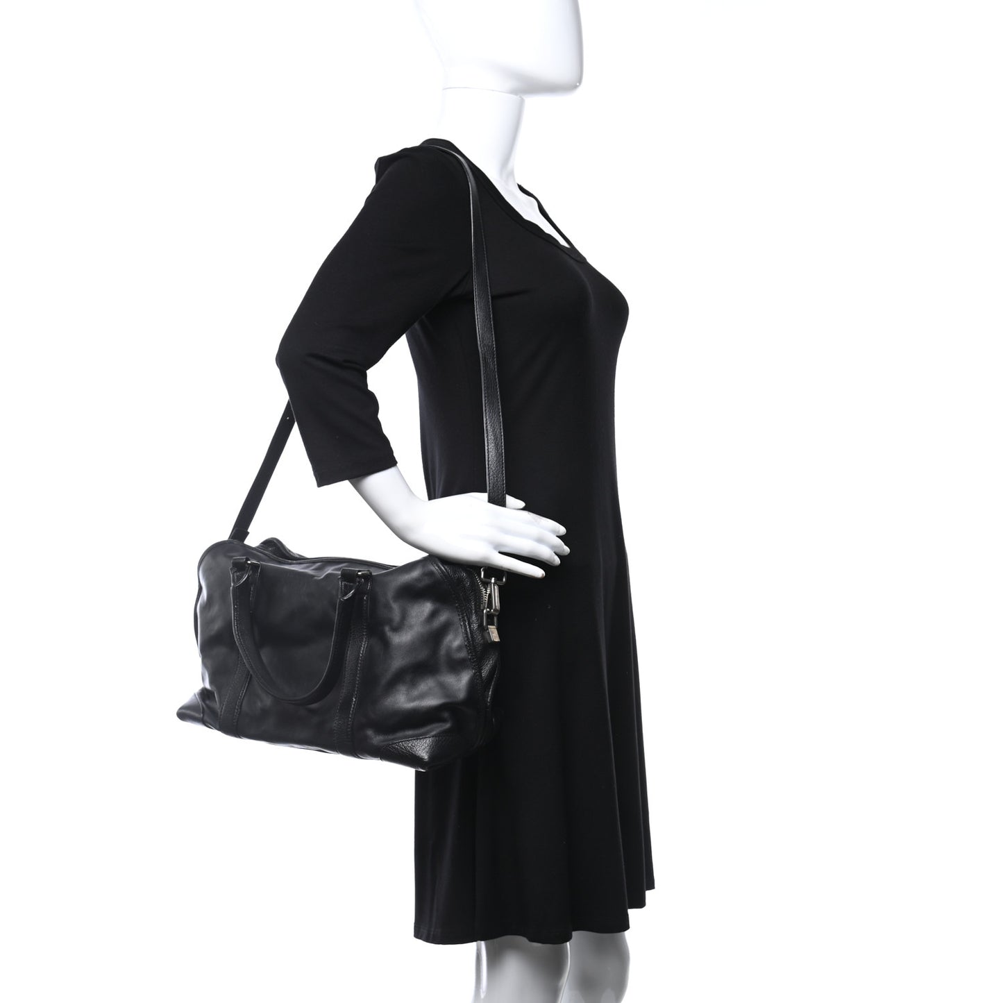 Calfskin Top Handle Satchel Bag Black