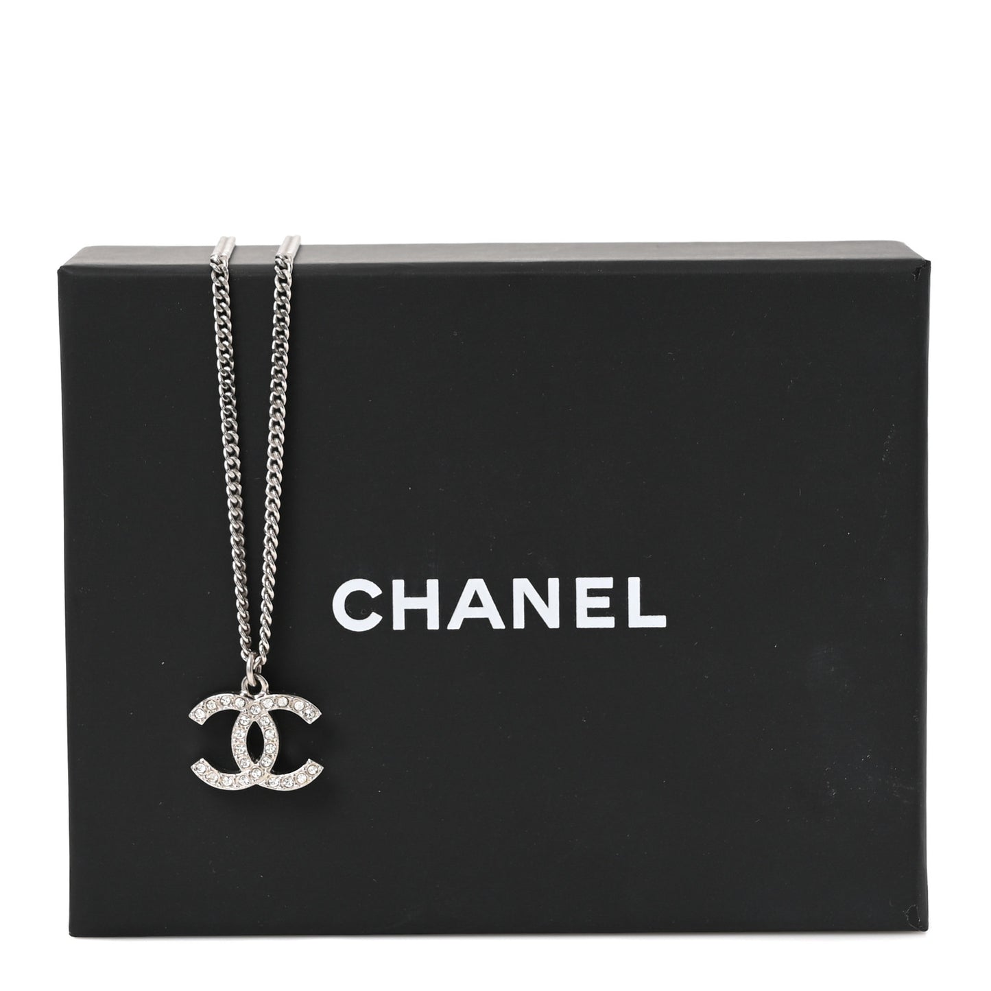 Crystal Pearl CC Pendant Necklace Silver