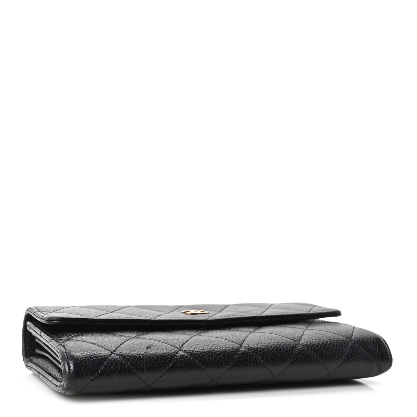 Caviar Quilted Large Gusset Flap Wallet Black
