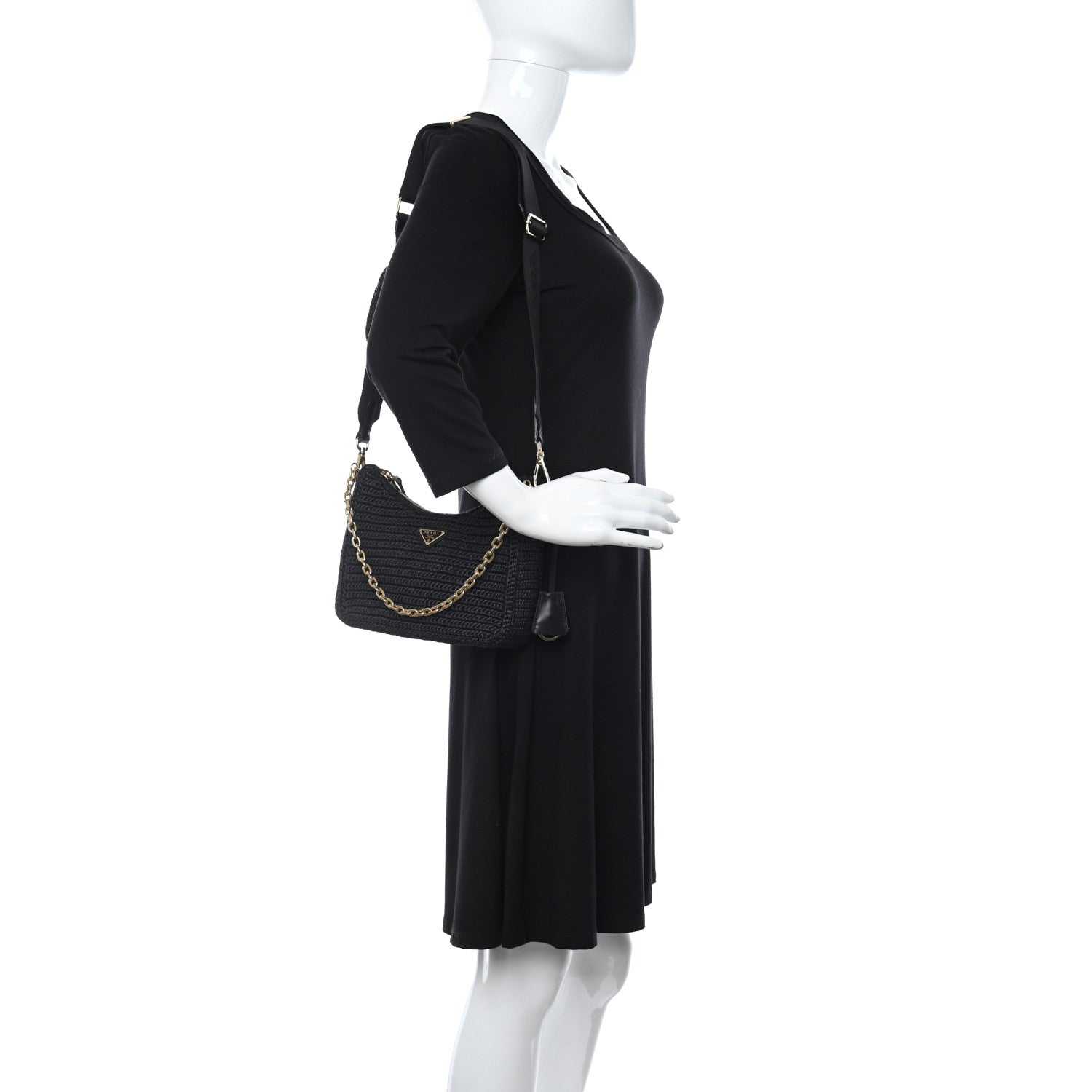 Prada Yarn Raffia Effect Crochet Re-Edition 2005 Shoulder Bag Black 2 of 10