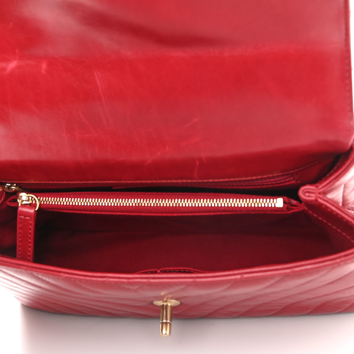 Calfskin Chevron Quilted Small Coco Handle Flap Red