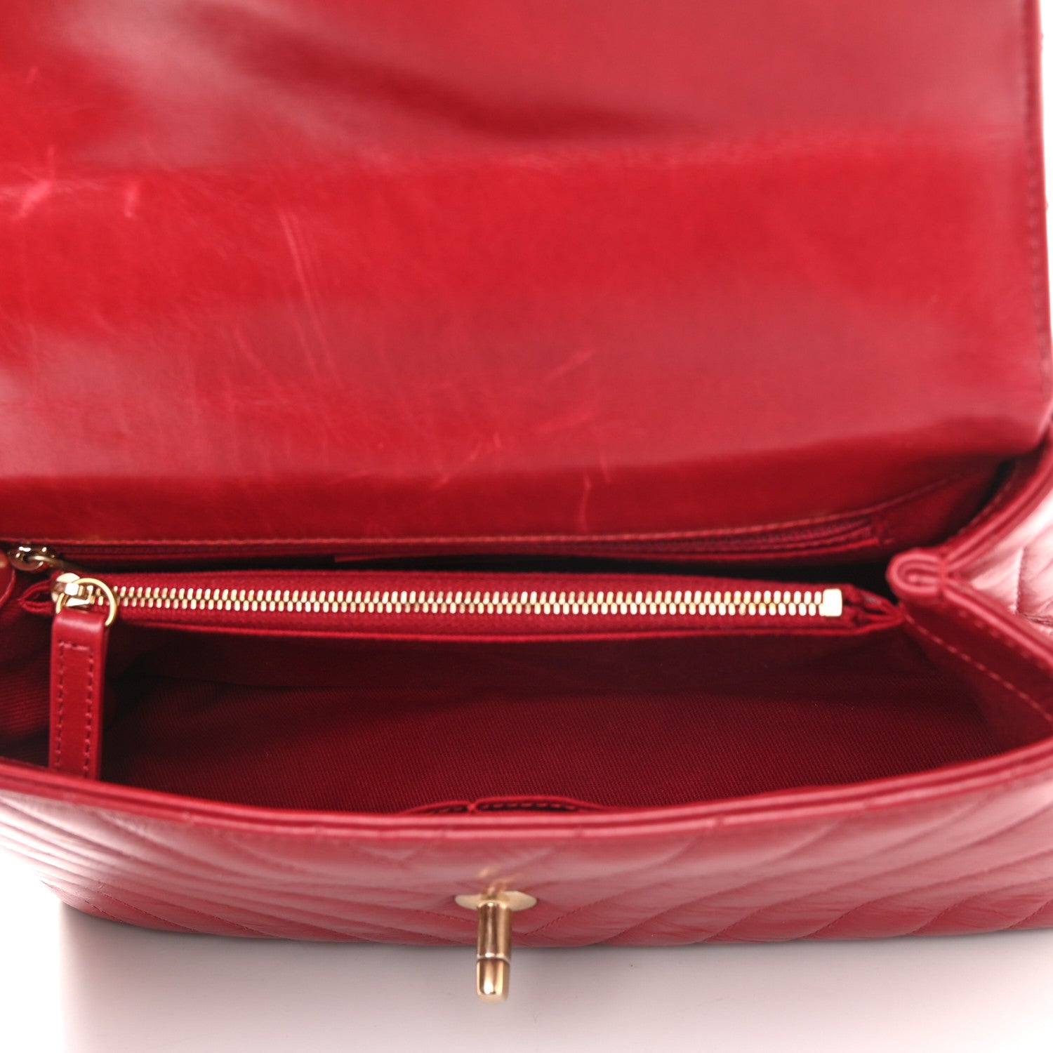 Chanel Calfskin Chevron Quilted Small Coco Handle Flap Red 5 of 13