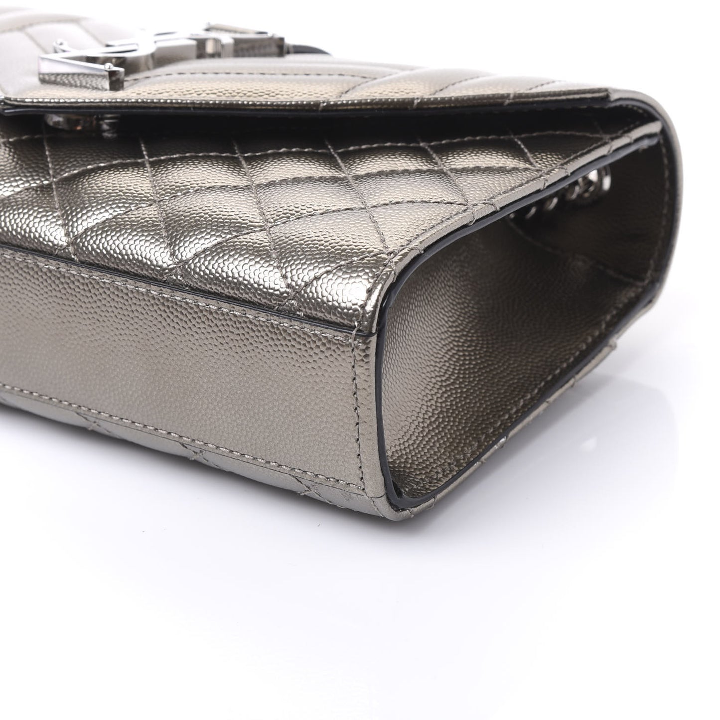 Metallic Grain De Poudre Textured Mixed Matelasse Triquilt Small Monogram Satchel Piombo