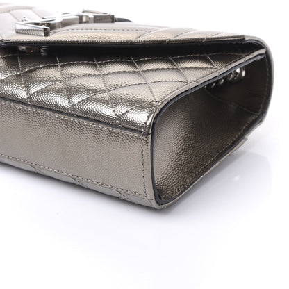 Saint Laurent Metallic Grain De Poudre Textured Mixed Matelasse Triquilt Small Monogram Satchel Piombo 6 of 8