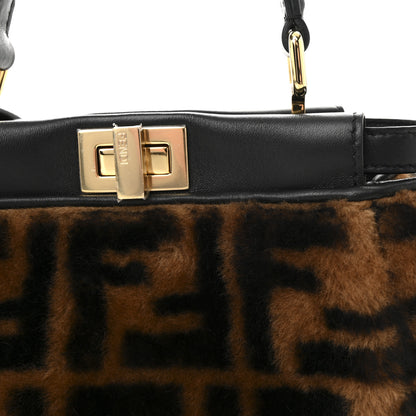 Fendi Shearling Nappa Macro FF 1974 Mini Peekaboo Iconic Satchel Tobacco Black 7 of 9