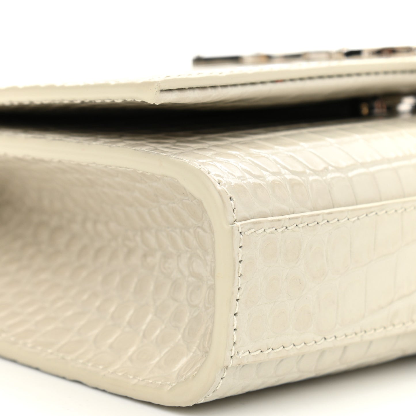 Calfskin Crocodile Embossed Small Classic Monogram Kate Tassel Satchel Blanc Vintage