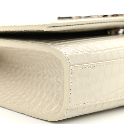 Saint Laurent Calfskin Crocodile Embossed Small Classic Monogram Kate Tassel Satchel Blanc Vintage 9 of 10