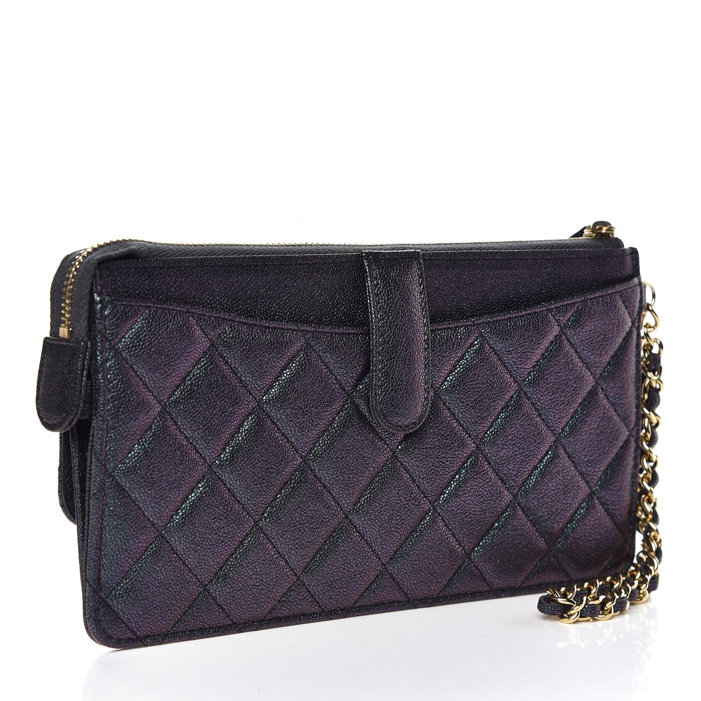 Iridescent Caviar Quilted Classic Pouch With Handle Black