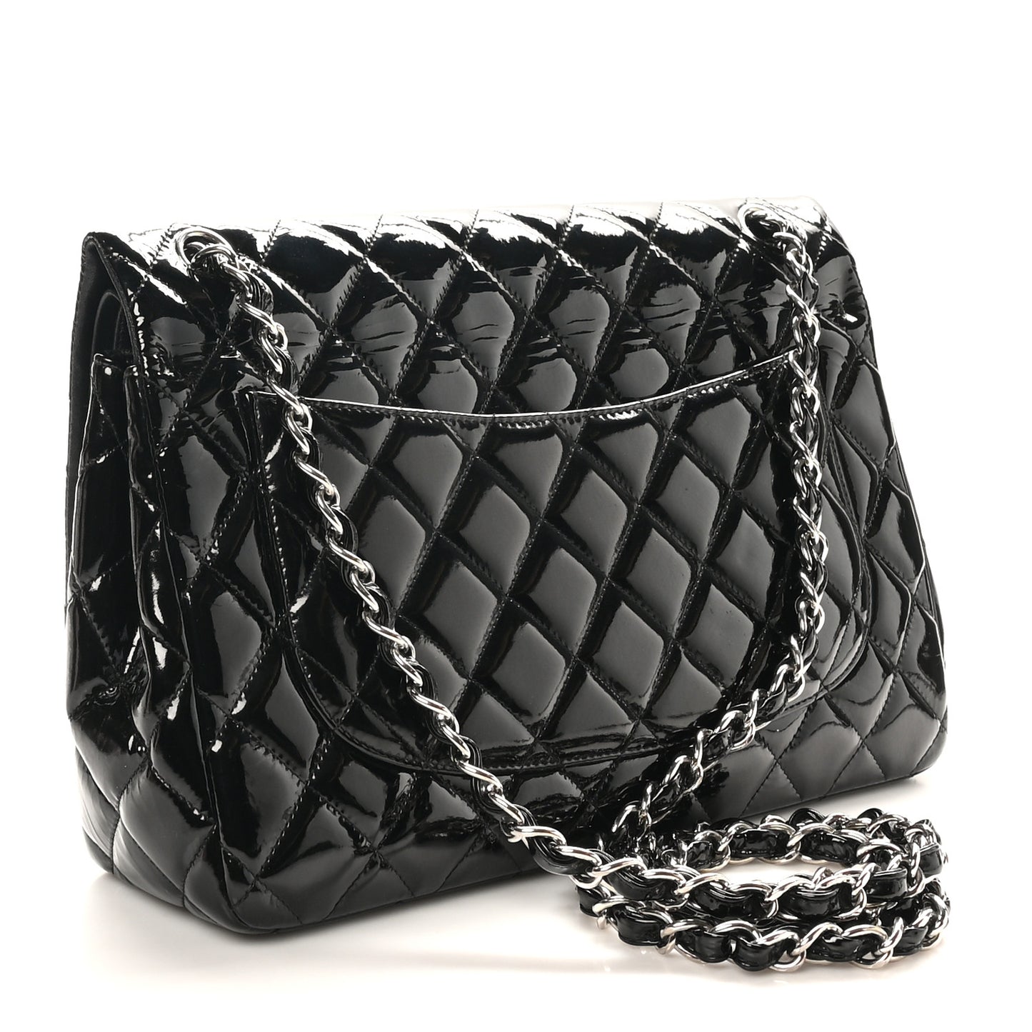 Patent Quilted Jumbo Double Flap Black
