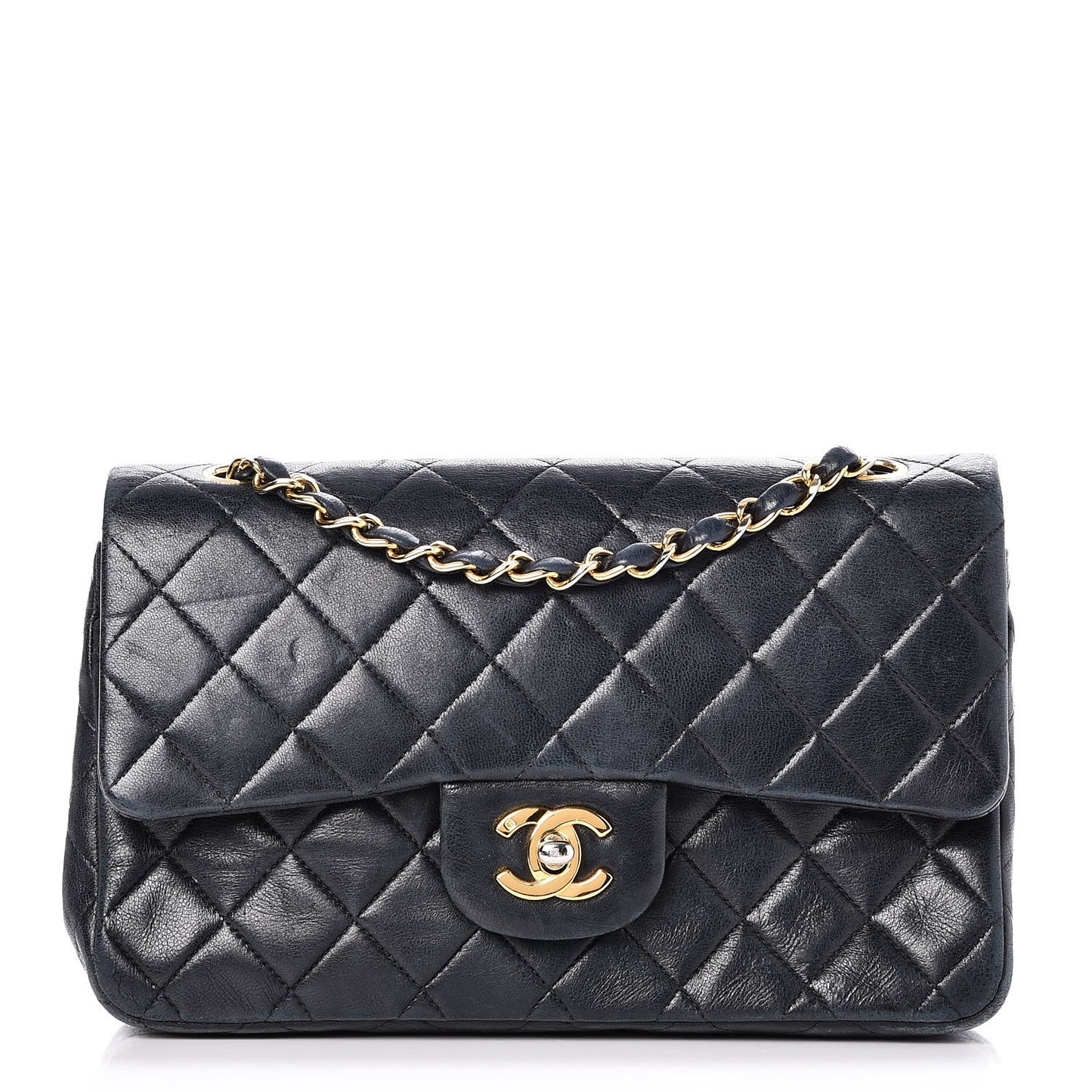 Lambskin Quilted Small Double Flap Navy