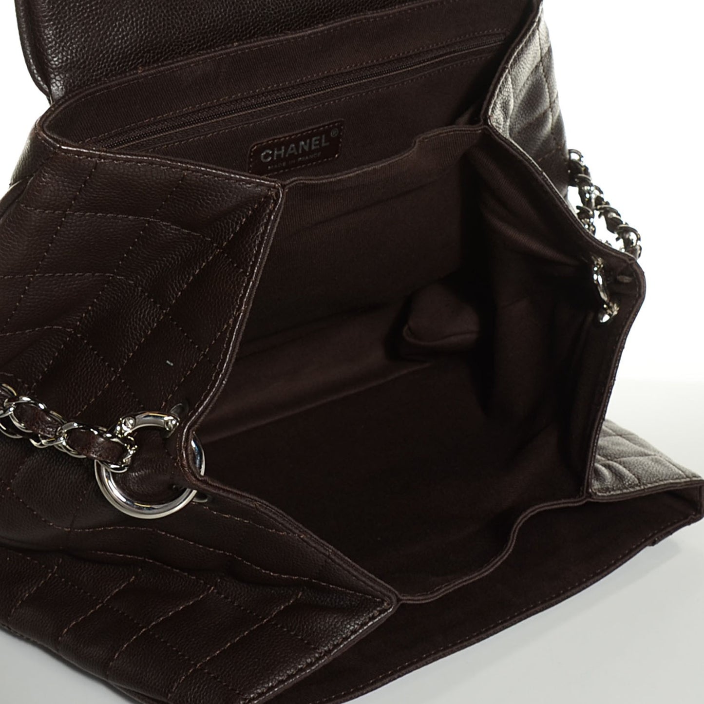 Caviar Quilted Timeless Accordion Flap Brown